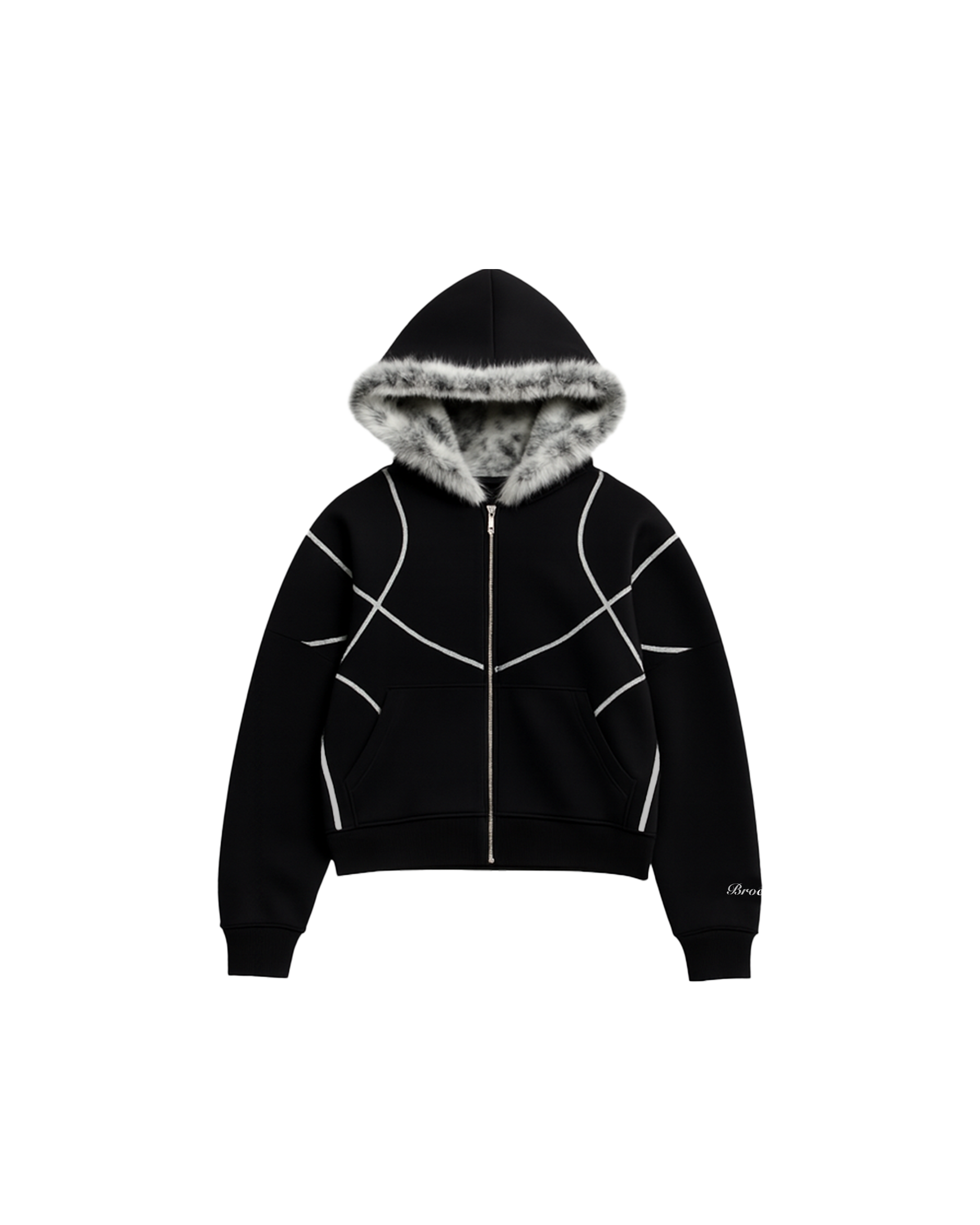 Brocade Faux Fur Hoodie Zipup